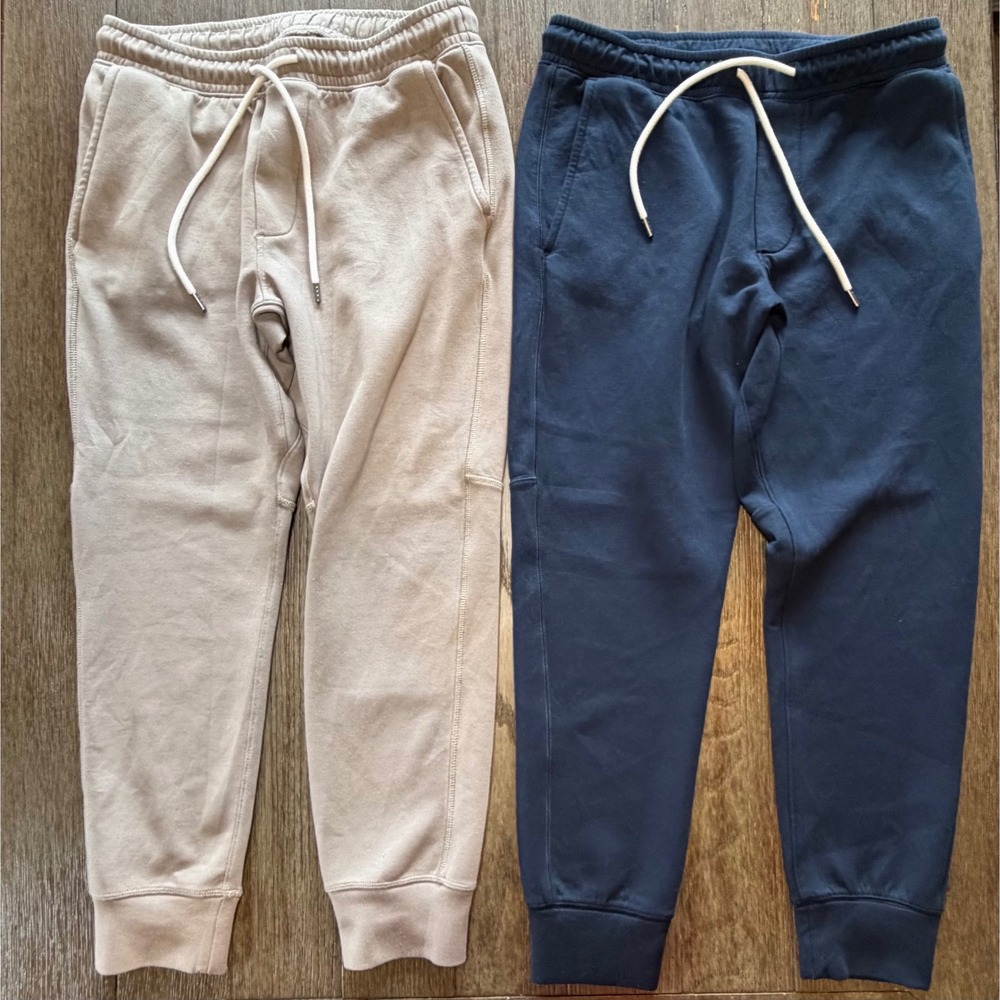 Mens American Eagle Jogger Sweatpants Bundle Medium Navy Tan Zip Pocket 2 Pack